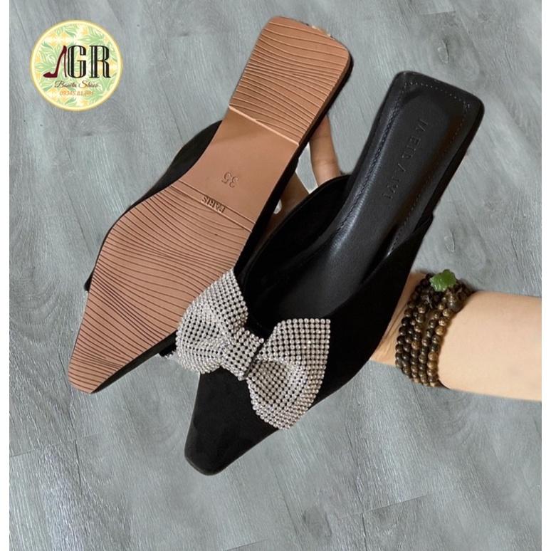 Dép sục mũi vuông nơ đính đá cao cấp