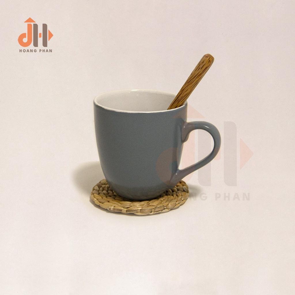 Bộ Ly Sứ Xám & Lót Cốc Lục Bình & Muỗng Gỗ Dừa