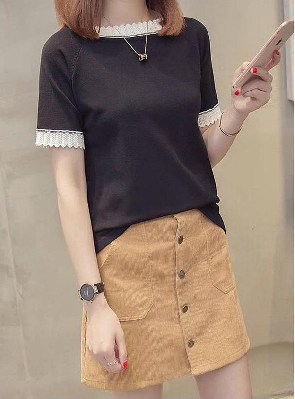 Áo kiểu dệt kim phối ren dưới 60kgs AN21