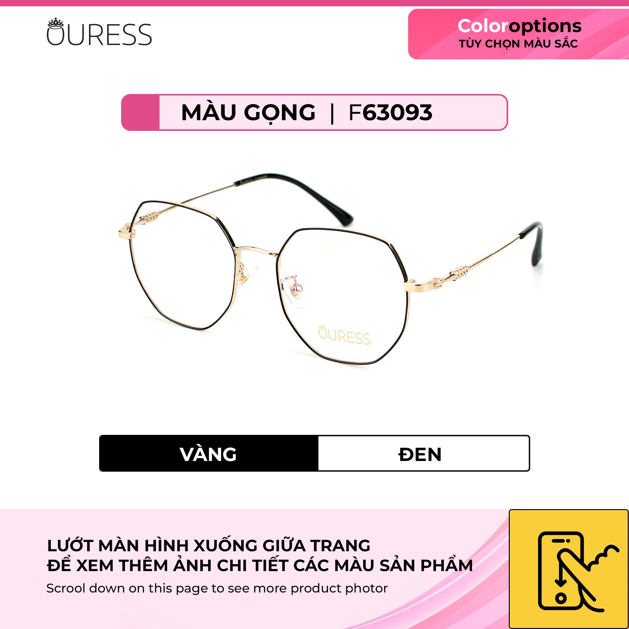 Gọng kính cận F63093 chất liệu titan thời trang mắt kính OURESS nam nữ siêu nhẹ siêu bền