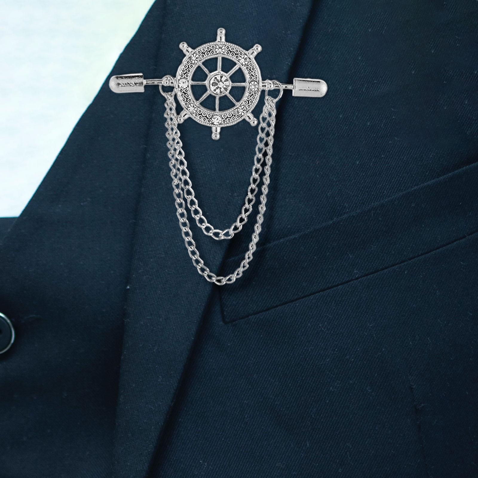 Tassel Chain Brooch Rudder Brooch for Men Suit Shirt Pins Decor Alloy Badge Jewelry Accessories Lapel Pin for Father's Day Gift Shirt