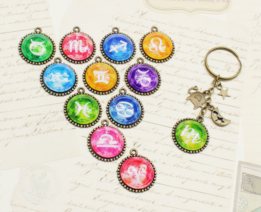 Móc khóa 12 cung hoàng đạo Zodiac màu sắc tươi sáng siêu đẹp 06646-MK0027