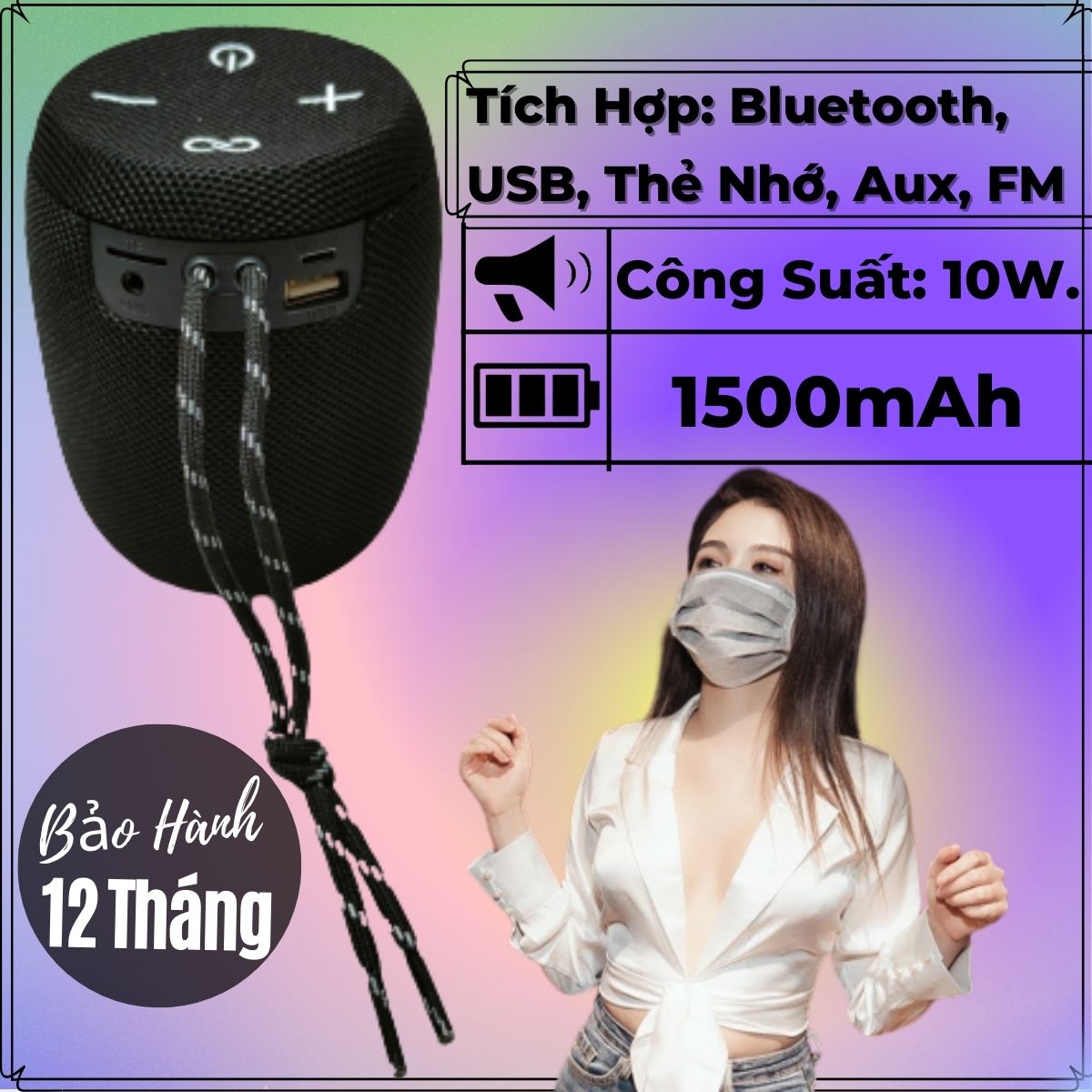 Loa Bluetooth Flip Mini Công Suất 10W, Pin 1500mAh Nghe Tới 15 Giờ, Bass Mạnh, Hỗ Trợ Khe Cắm Thẻ Nhớ, USB, Đài FM