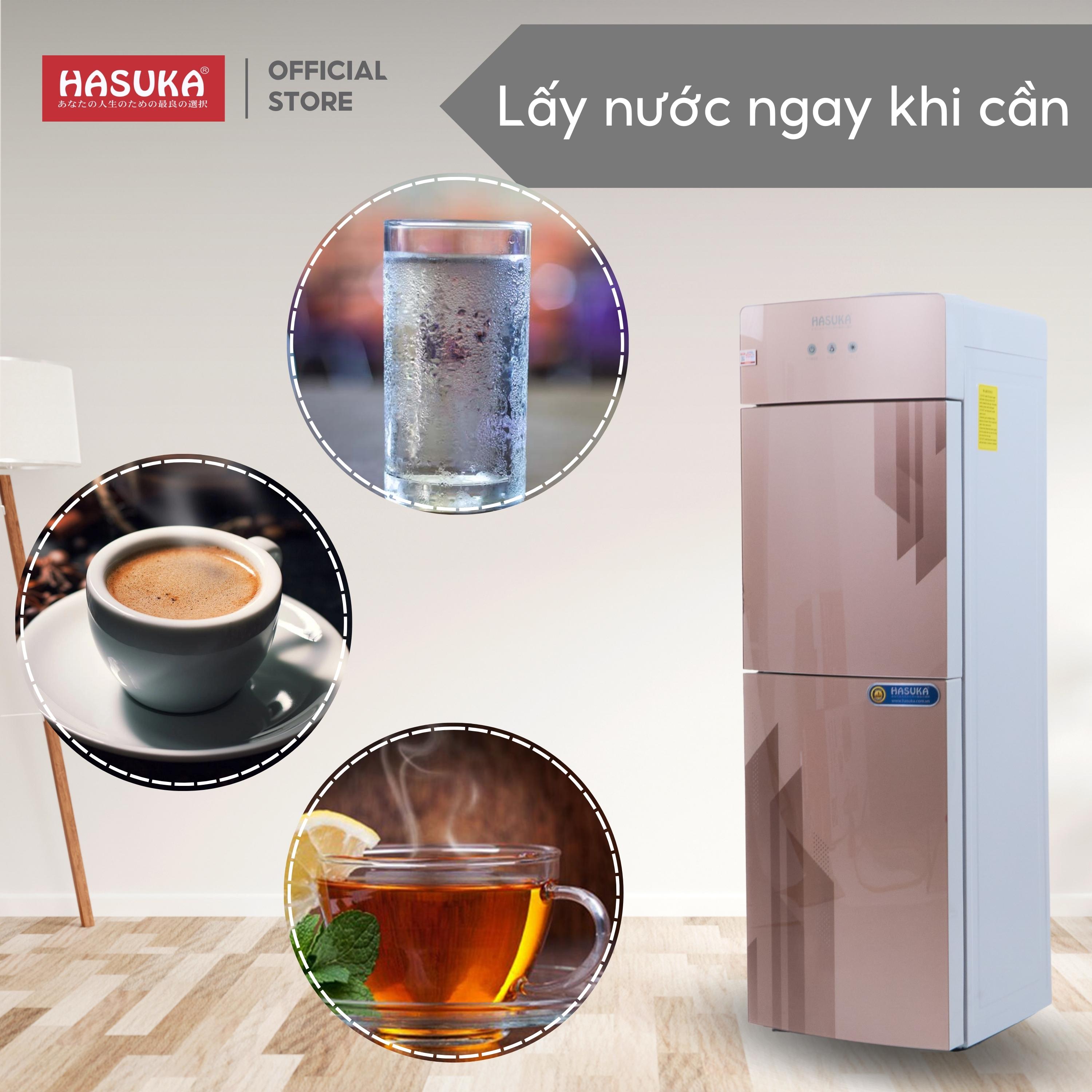 Cây nước nóng lạnh úp bình HASUKA HSK-512 công suất làm nóng 580W, công suất làm lạnh 110W, bình chứa nước bằng Inox 304- HÀNG CHÍNH HÃNG