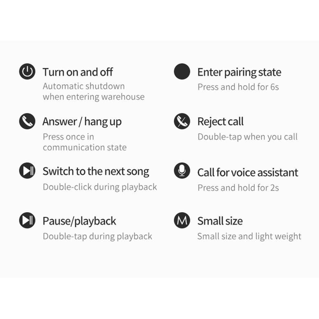 Wireless Bluetooth 5.0 Earphones Touch Control 6D Stereo Earbuds White