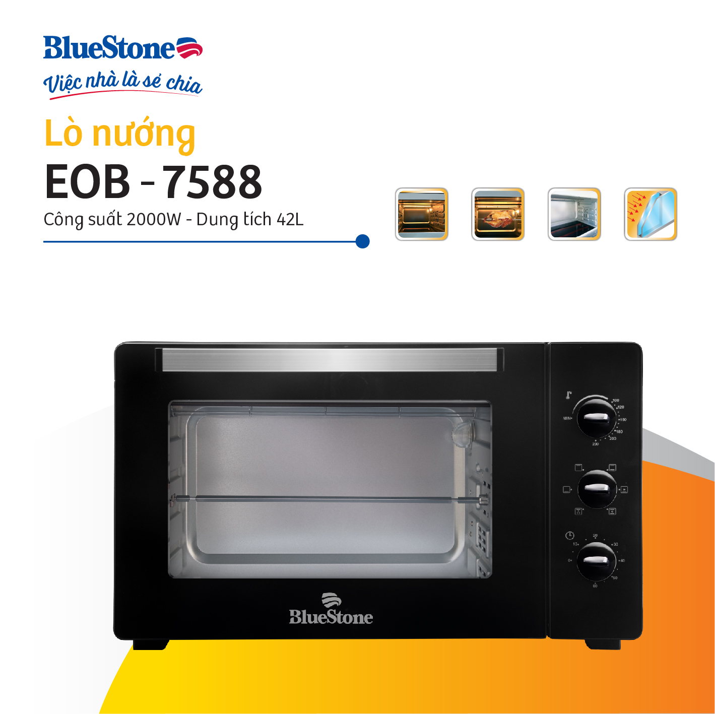 LÒ NƯỚNG BLUESTONE EOB-7588 ( Dúng tích 42 Lít)  - Hàng Chính hãng