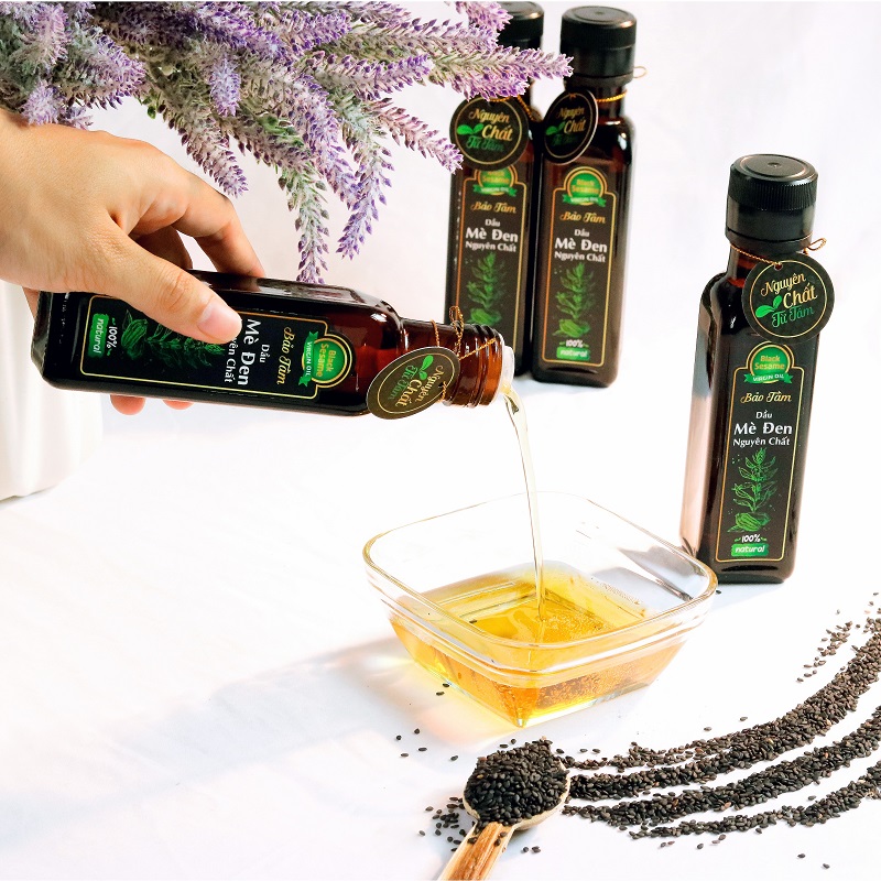 Dầu Mè Đen Nguyên Chất Bảo Tâm – Sản xuất từ Hạt Mè Đen Thuần Chủng Tự nhiên, Cao cấp - Nấu Canh, Trộn Salad, Cho bé Ăn Dặm - Hàng Chính Hãng – 120 ml