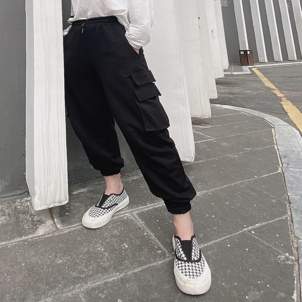 Quần jogger cotton hàn nữ ống rộng bo gấu mịn cá tính, dày dặn, phù hợp đi chơi, đi làm, picnic