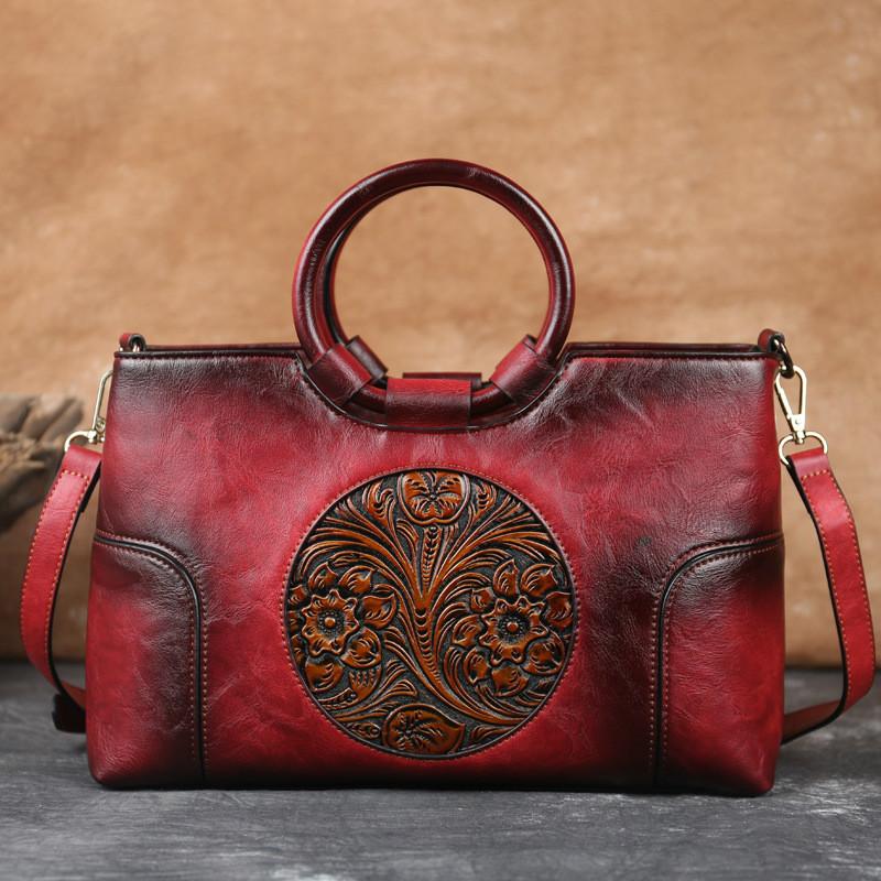Hàng Mới 2021 Chất Lượng Cao Da Nữ Túi Xách Retro Handmade Dập Nổi Túi Xách Đeo Vai Nữ Công Suất Lớn Nữ Sứ Giả Túi