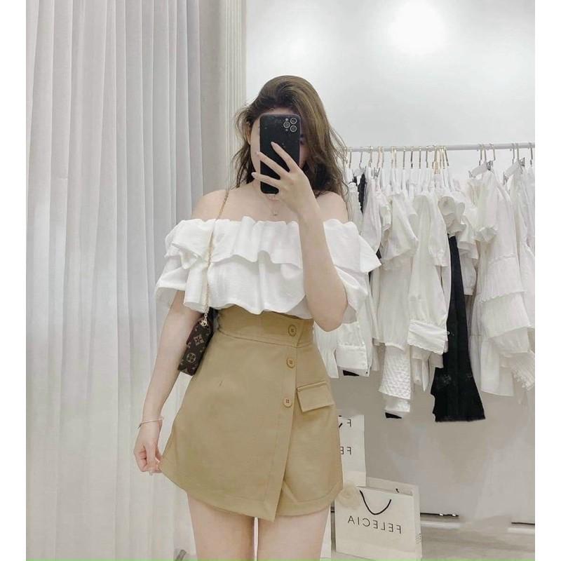set áo trễ vai kèm chân váy xinh