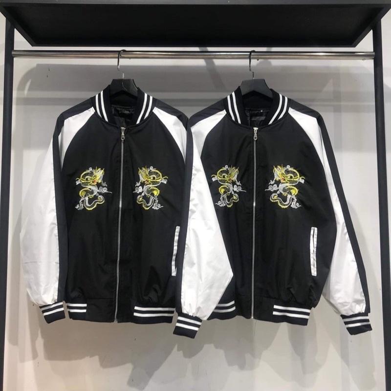 Áo khoác bomber thêu rồng thể thao nam nữ unisex, áo khoác gió dù 2 lớp