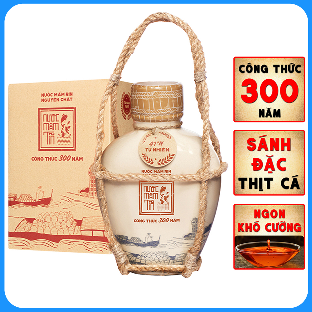 Nước mắm Tĩn cá cơm than nhãn xưa 41N ( tĩn gốm 500ml) sánh đặc thịt cá, không chất bảo quản