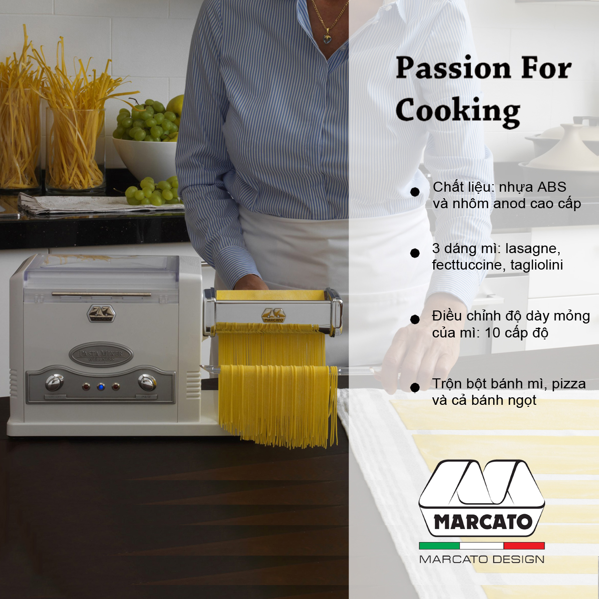 Máy Trộn Bột Và Cắt Mì Ý Marcato Pasta Fresca Xuất xứ Ý