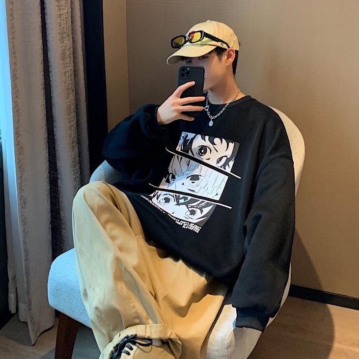 Áo sweater trắng đen in hoạ tiết hoạt hình anime xinh xắn có 4 màu size M-5Xl