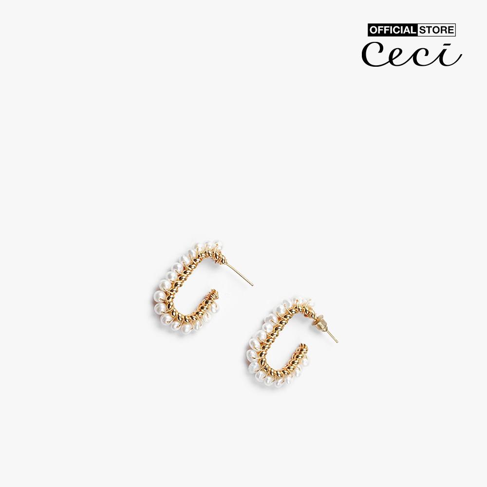CECI - Khuyên tai nữ dạng hở xoắn vòng phối ngọc trai sang trọng CC1-09000065-27