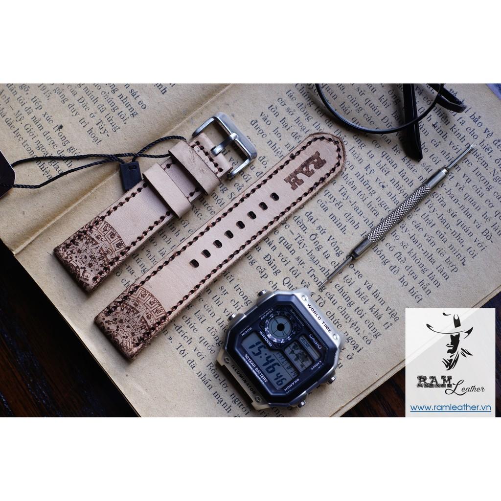 DÂY ĐỒNG HỒ DA BÒ VEGTAN  INCA - DA BÒ THẬT - RAM LEATHER -ĐỦ SIZE 18,20,22,CASIO,APPLE WATCH