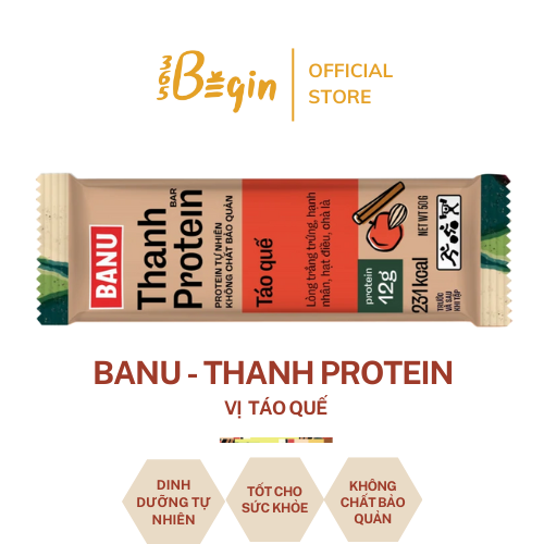 HỘP 10 THANH NĂNG LƯỢNG PROTEIN TỰ NHIÊN BANU TÁO QUẾ DÀNH CHO NGƯỜI TẬP THỂ THAO, NGƯỜI BẬN RỘN