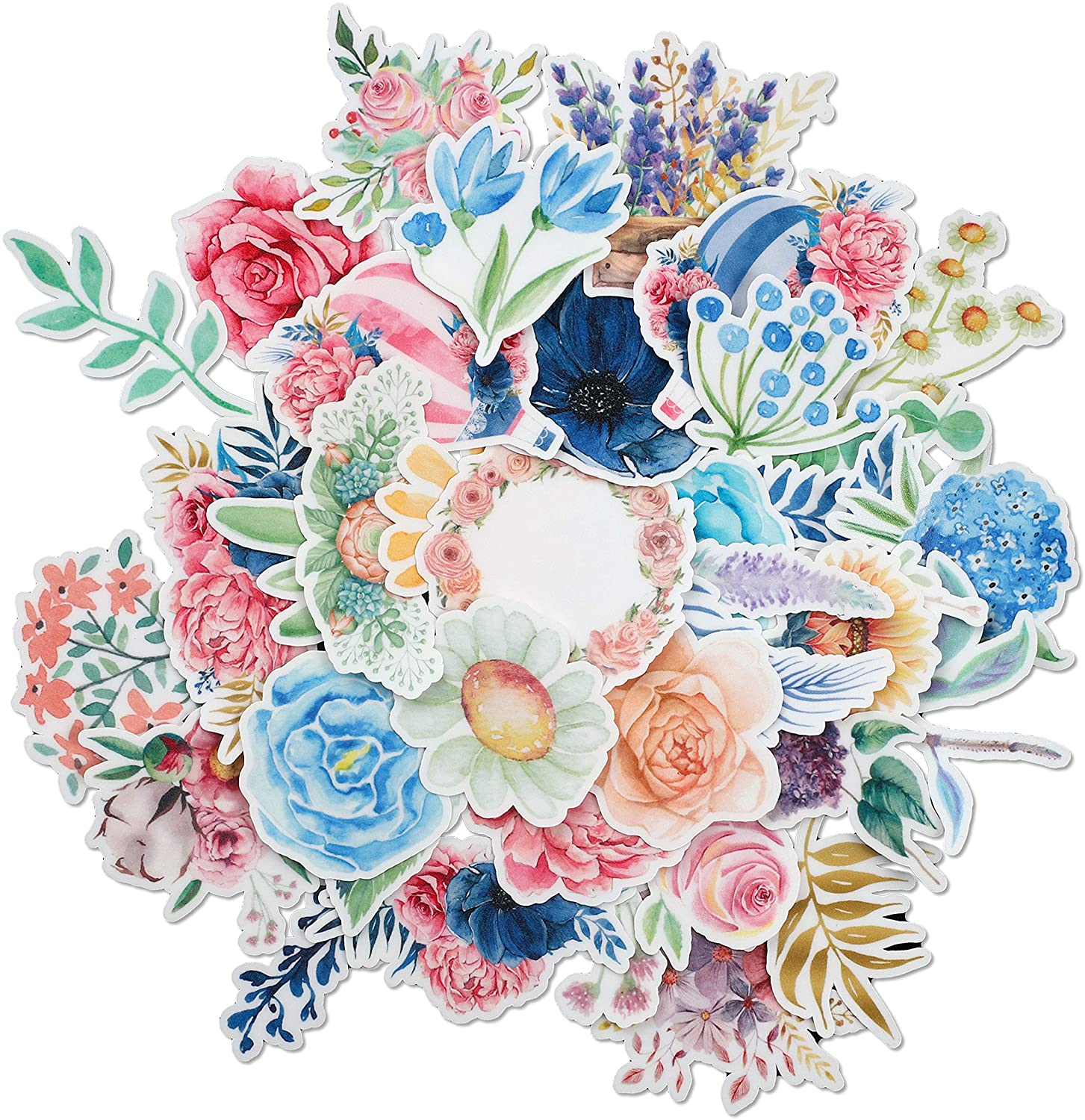 Set 60 Sticker hoa Flowers cắm trại ảnh ép lụa