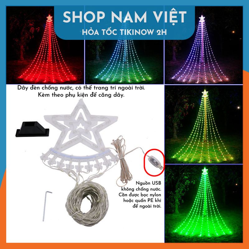 Dây Led Sao Băng RGB Hiệu Ứng Thác Nước, Điều Khiển Bằng Điện Thoại - Trang Trí Ngoài Trời Giáng Sinh, Năm Mới