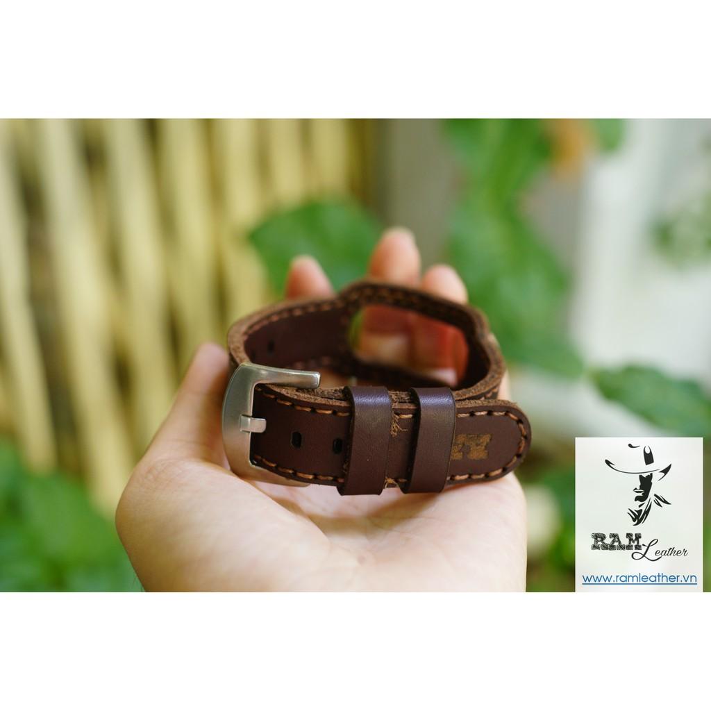 DÂY MIBAND 4 / MIBAND 3 / MIBAND 5 DA BÒ NÂU MẬN TRƠN - DA BÒ THẬT-CHÍNH HÃNG RAM LEATHER