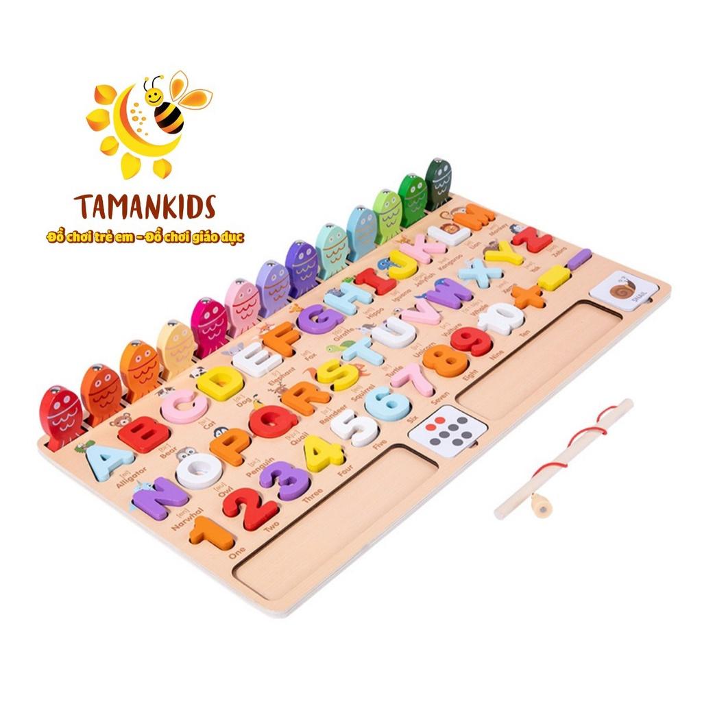 Đồ Chơi Câu Cá  Bằng Gỗ Cho Bé Giáo Cụ Montessori Tiếng Anh Gồm 26 Chữ Cái, Số Đếm 1-10 Và Phép Tính Kèm Thẻ Học