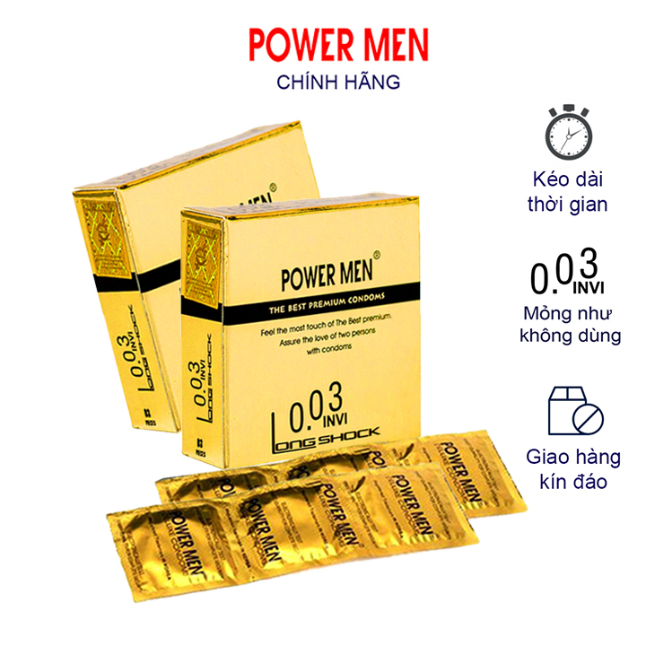 Bao cao su siêu siêu mỏng Powermen điệp viên tàng hình INVI 0.03mm, ngăn ngừa xuất tinh sớm Hộp 3 bcs