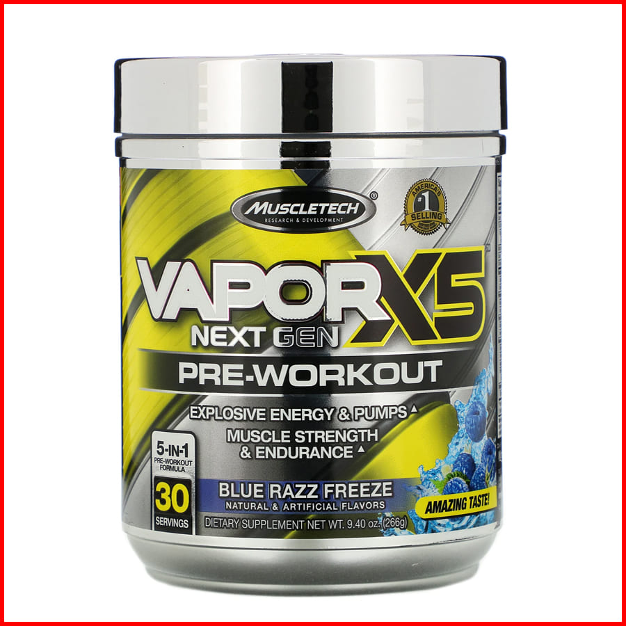 Thực phẩm bổ sung Pre-Workout Vapor X5 của MuscleTech -  Hỗ trợ tăng sức mạnh, sức bền, tăng sự tập trung tỉnh táo cho người tập luyện thể hình và thể thao – có 2 mùi để chọn lựa -Thương hiệu MuslceTech USA - 30 lần dùng