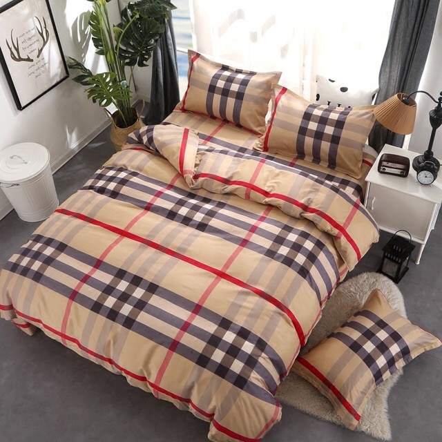 Bộ Chăn Ga Gối Cotton Basic DULCETT kẻ burbery