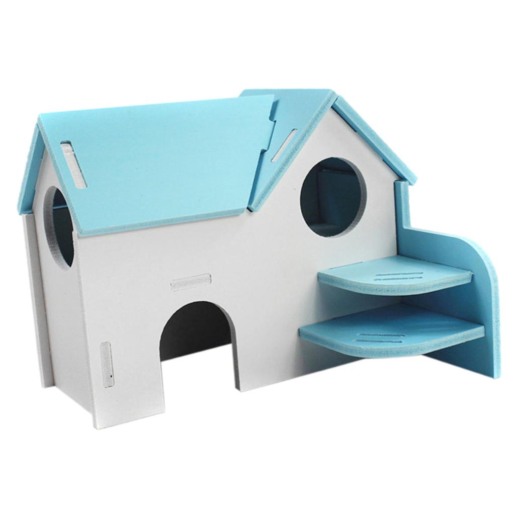 Hamster Mouse Hideout House Wooden Living Hut Exercise Funny Nest Toy Blue