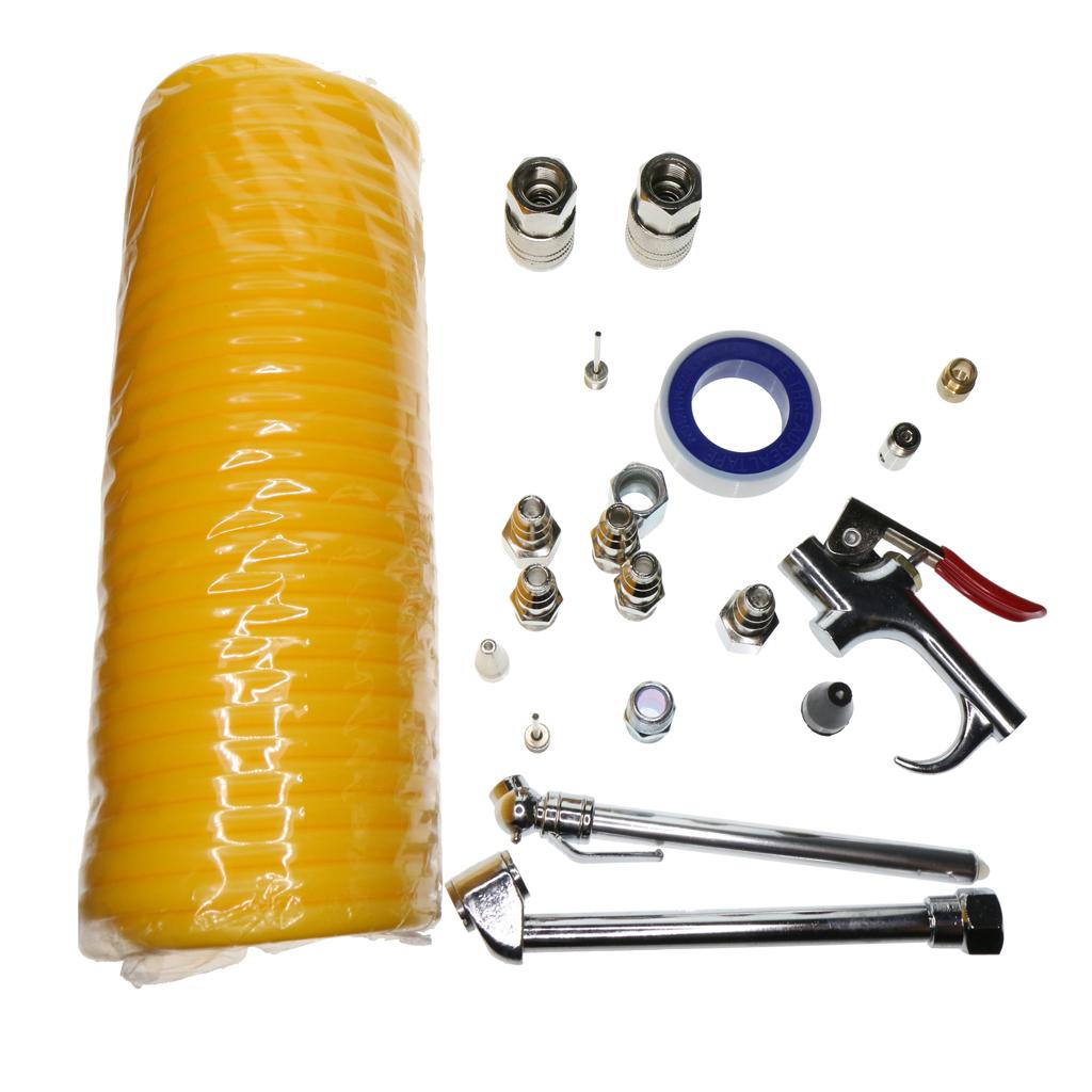 Air Tool Connection Accessories Kit Blow Gun Coil Hose Tyre Inflator Gauge