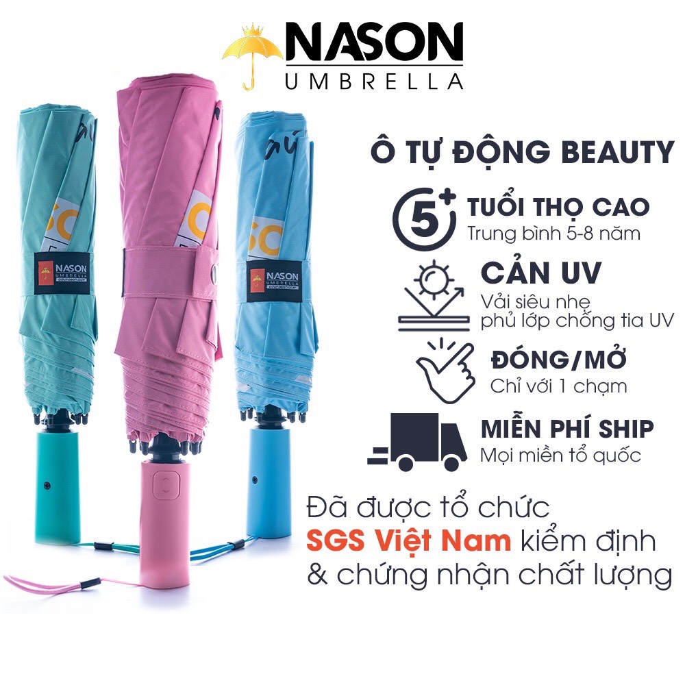 Ô tự động thông minh Nason Beauty Umbrella 8K chống tia UV, siêu chống thấm nước, khóa an toàn, màu tươi sáng hot trend