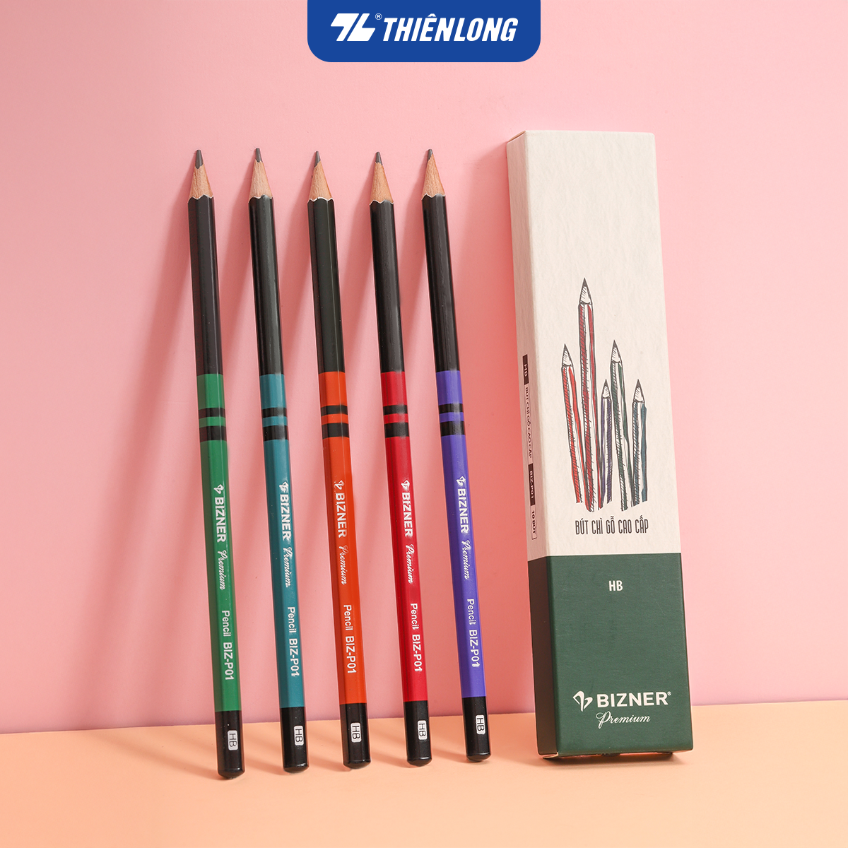 Hộp 10 cây Bút chì gỗ HB cao cấp Bizner BIZ-P01