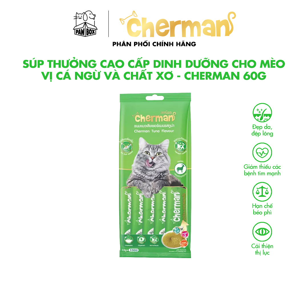 Súp thưởng cho mèo Cherman vị cá ngừ và chất xơ 12g x 5gói