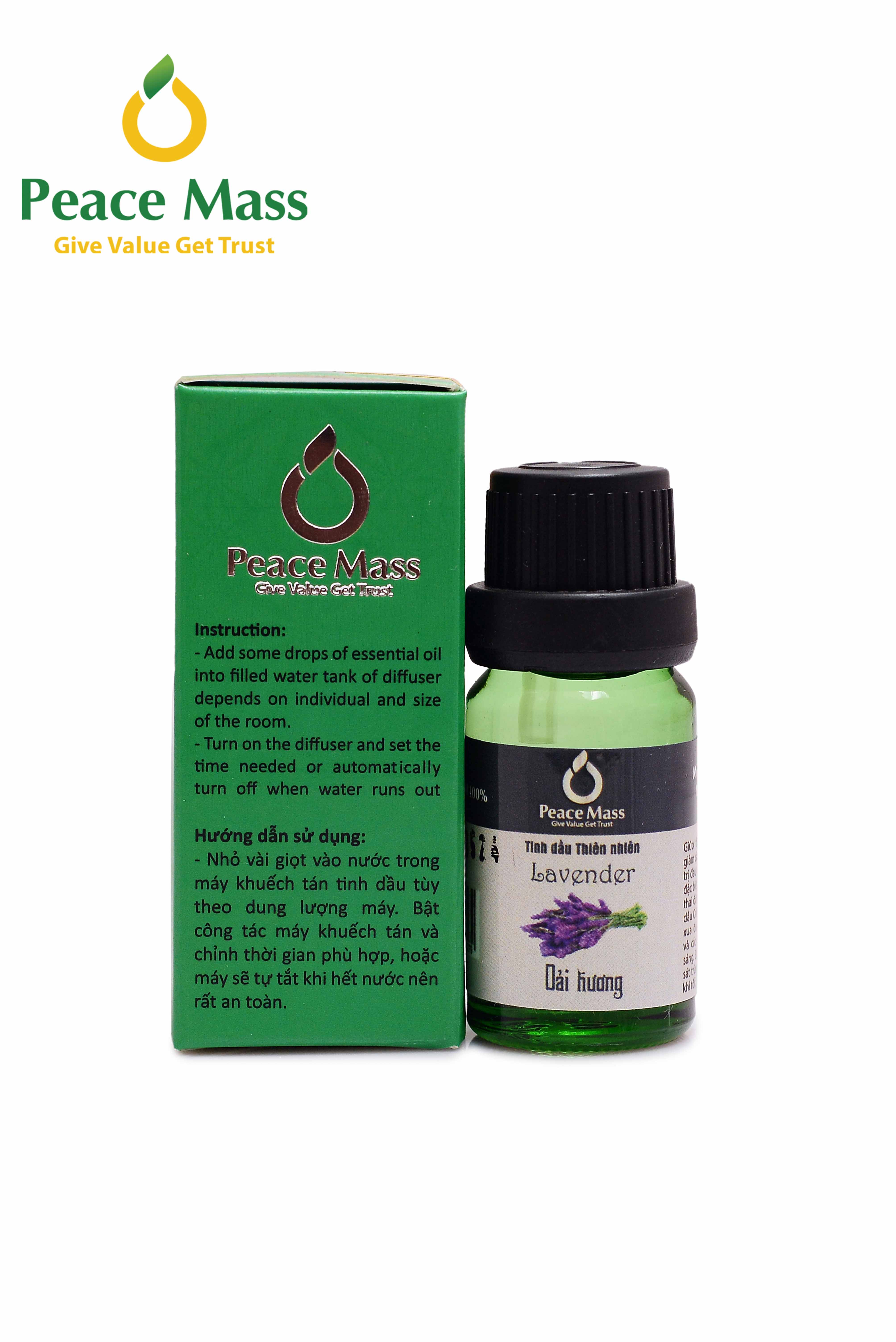 TD10ml-KX3 Combo Tinh Dầu Oải Hương Peace Mass 10ml - Bộ Kẹp Xe Ô tô - Lavender