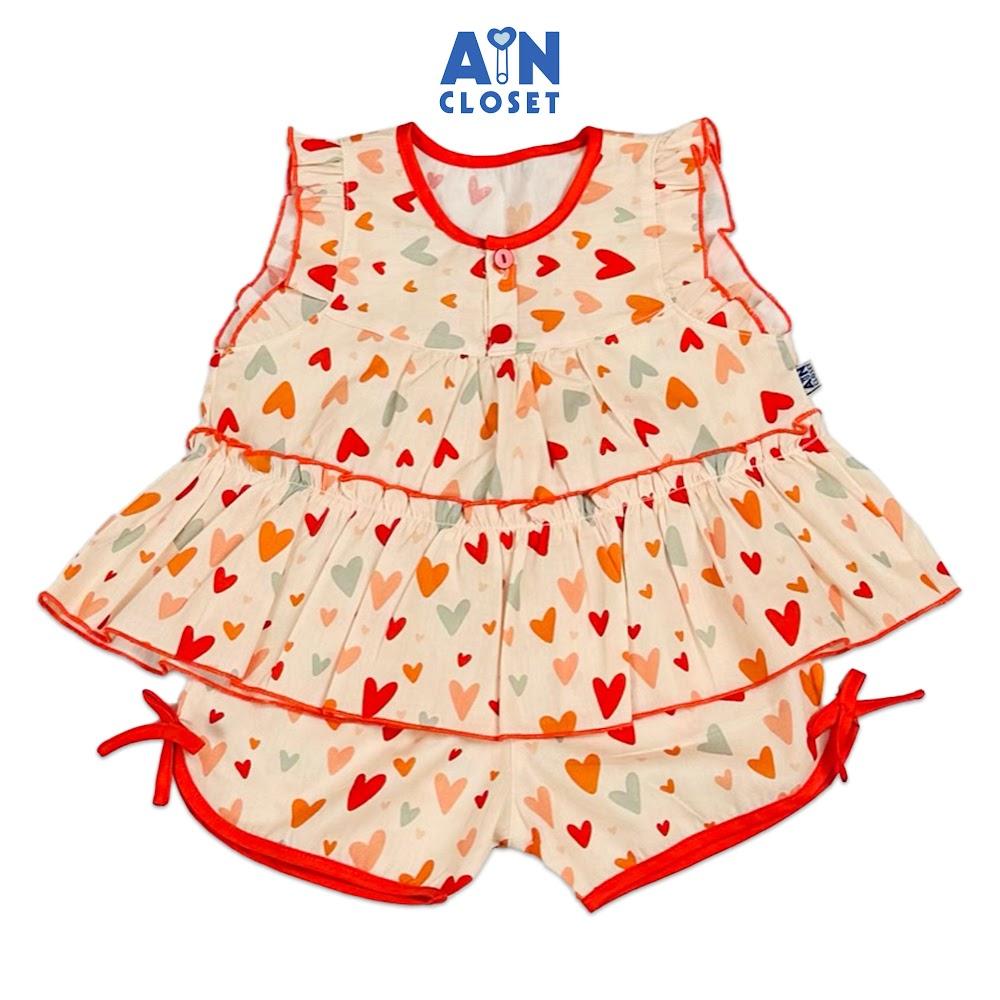 Bộ quần áo Ngắn bé gái họa tiết Tim Cam Cotton - AICDBGGWCH0E - AIN Closet