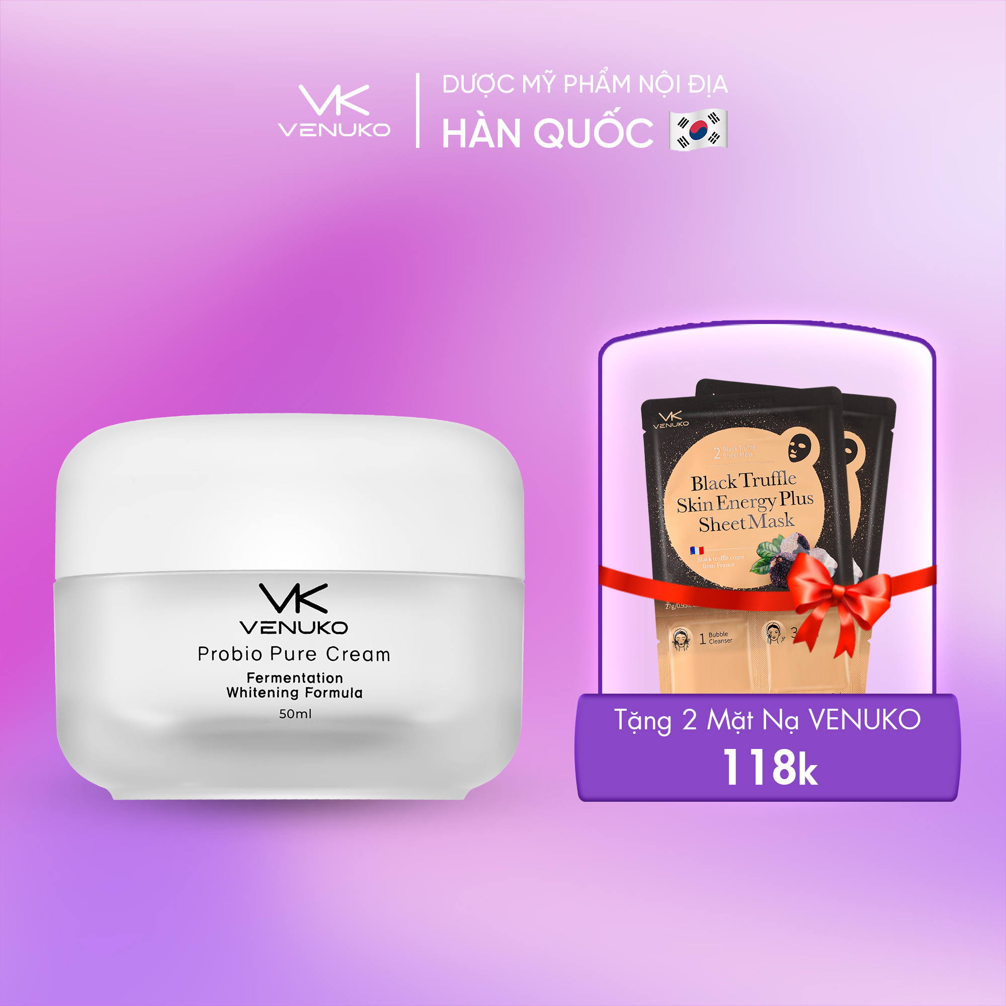 Kem bổ sung dinh dưỡng cho da Venuko Probio Pure Cream 50ml