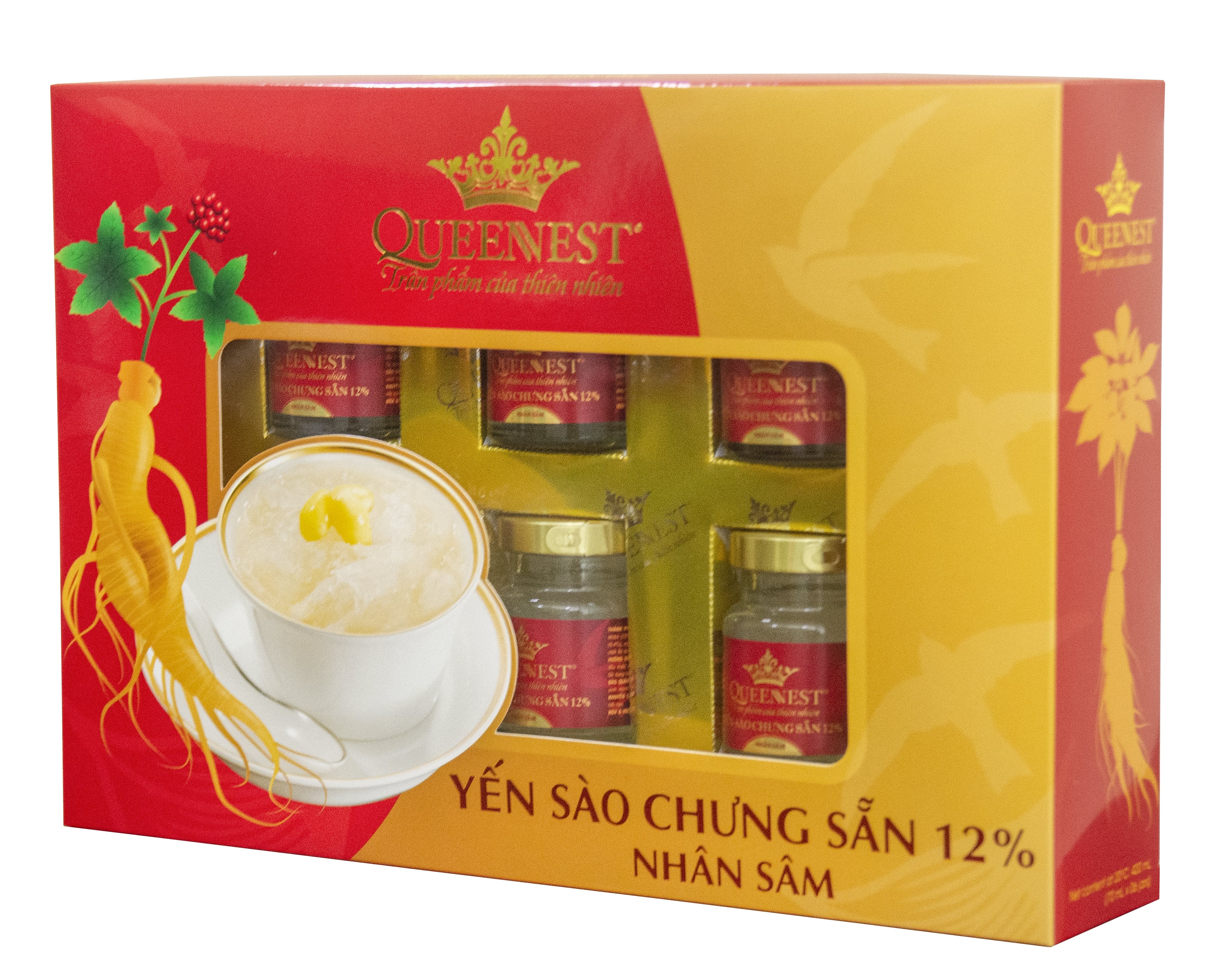 Yến sào chưng sẵn QUEENNEST 12% Nhân Sâm (Hộp 6 Hũ)