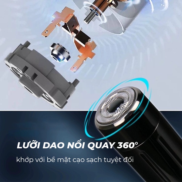 Máy Cạo Râu Cầm Tay Không Dây Lưỡi Xoay 360 Độ Xoay 4500 Vòng/Phút Đa Năng, Tích Hợp Bật Lửa Điện Plasma An Toàn Sang Trọng