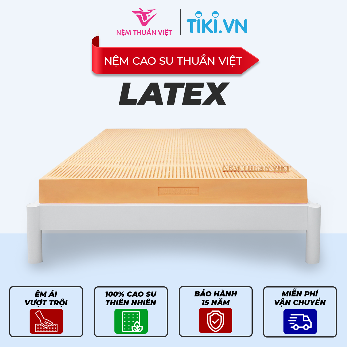 (1m8x2mx10cm) Nệm Cao Su Thuần Việt Deluxe 100% Cao Su Thiên Nhiên, Bền Bỉ, Thoáng Mát, Êm Ái