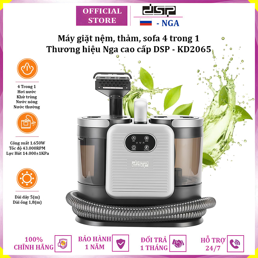 Máy giặt nệm, thảm, sofa bằng hơi nước nóng 4 trong 1 thương hiệu Nga cao cấp DSP KD2065 - Hàng nhập khẩu