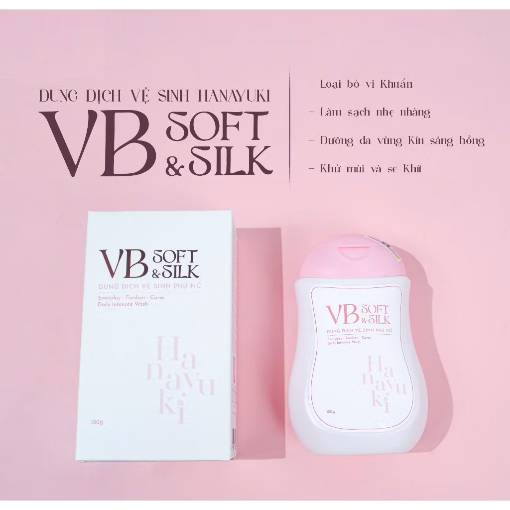 Dung Dịch Vệ Sinh Phụ Nữ &amp; Nam VB Soft Silk Hanayuki Chính Hãng Cân Bằng Độ PH Phiên Bản Mới Màu Hồng 150g