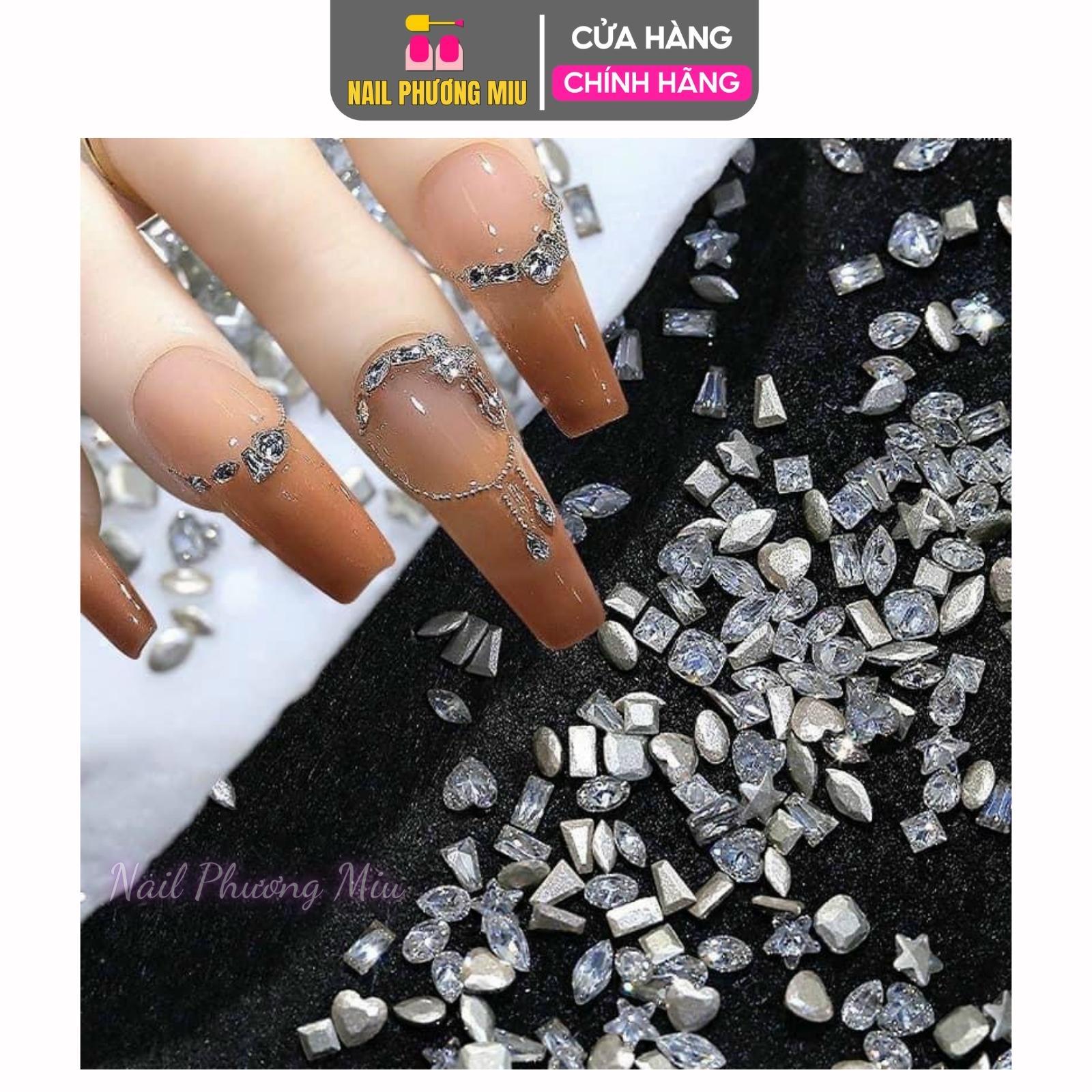Đá Khối Nail Angelica Smini Set 100 Viên Làm Nail, Siêu Nhỏ, Chân Bằng, Chân Nhọn, Đá Chân Vàng, Trang Trí Móng Đẹp Nữ Women