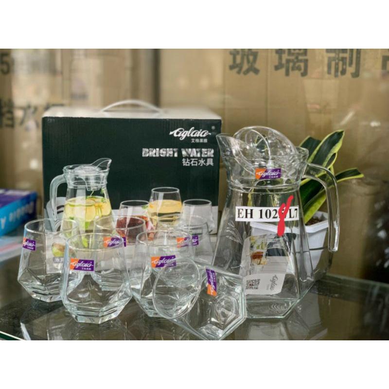 BỘ BÌNH + 6 CỐC THUỶ TINH PHA LÊ CHỊU NHIỆT TỐT