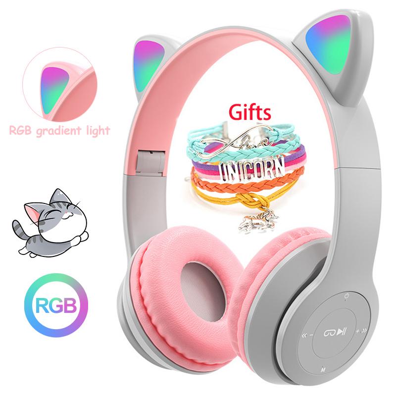 Tai Nghe Không Dây Tai Nghe Tai Mèo Có Mic Xanh Dương-Răng Light Bass Mũ Bảo Hiểm Trẻ Em Game Thủ Cô Gái Quà Tặng Điện Thoại Máy Tính tai Nghe Chơi Game