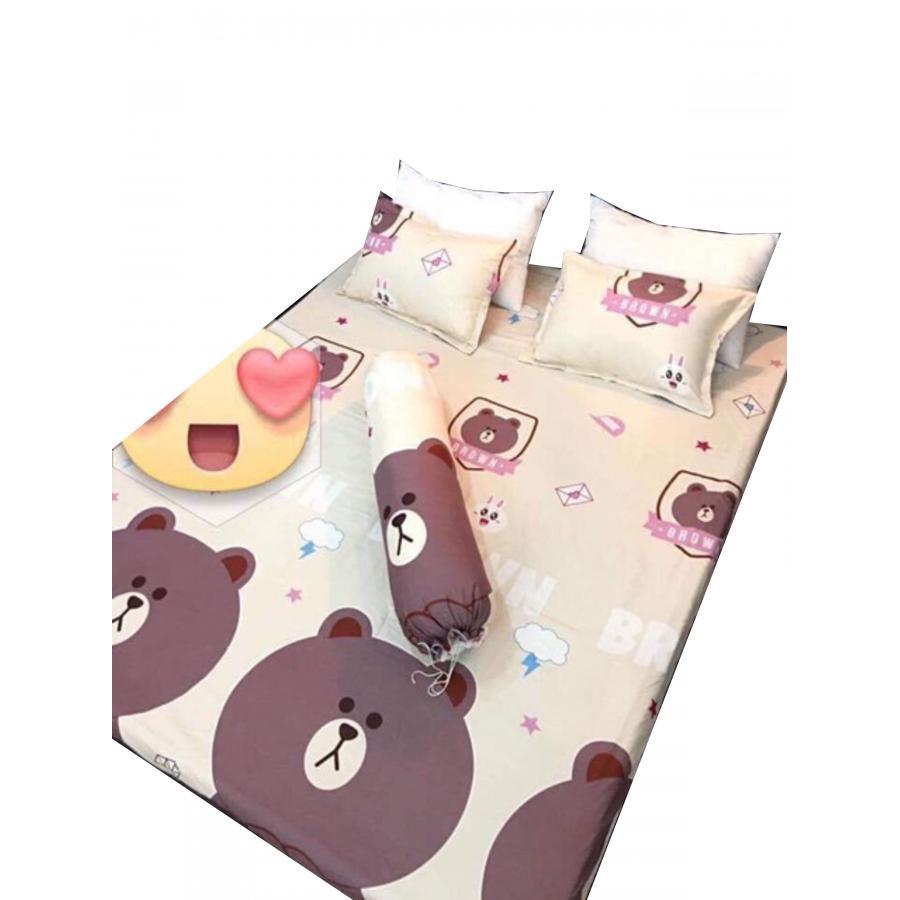 Set 5 món chăn hè ga chun Cotton Poly gấu nâu