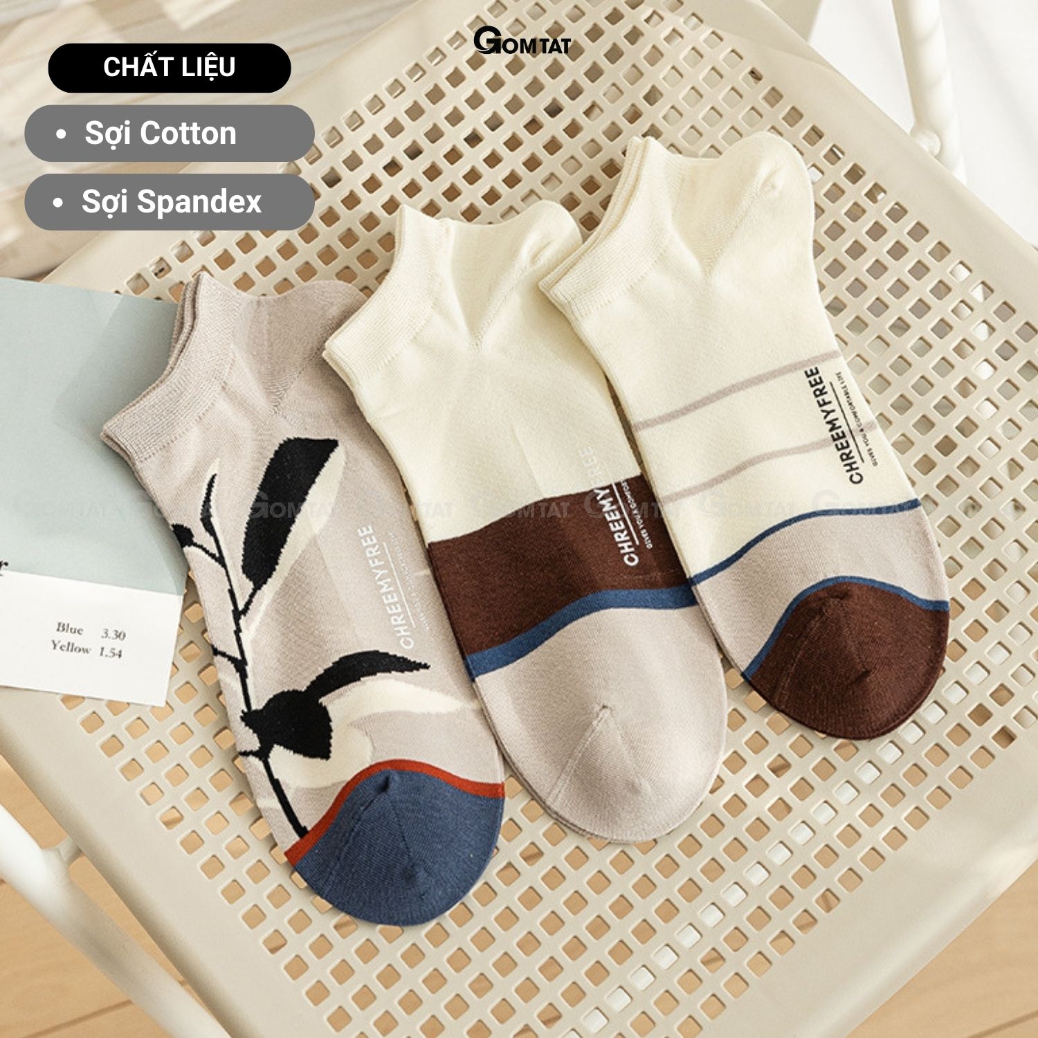 Set 3 đôi tất vớ nam cổ ngắn GOMTAT chất liệu cotton khử mùi kháng khuẩn cực tốt tránh hôi chân - CHEMMY-PO-3032-CB3