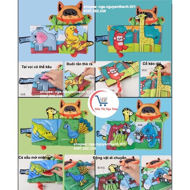 Sách vải - sách vải cho bé kèm rối tay, hình động vật 3D có âm thanh dạy học cho trẻ