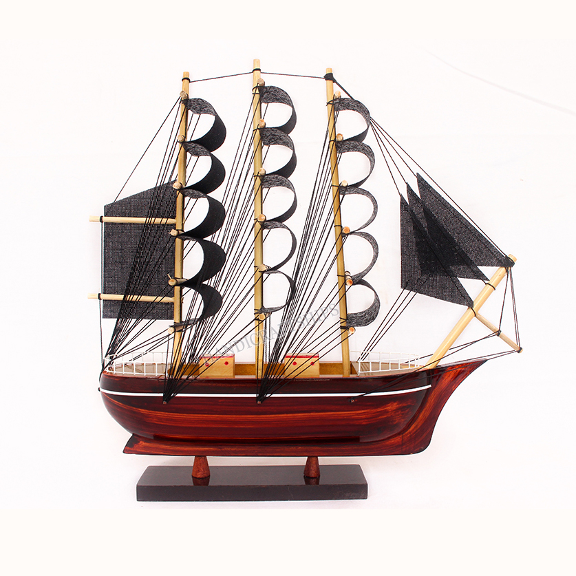 Combo 2 thuyền buồm bằng gỗ đen 25cm &amp; trắng 20cm (có video thuyền thật)