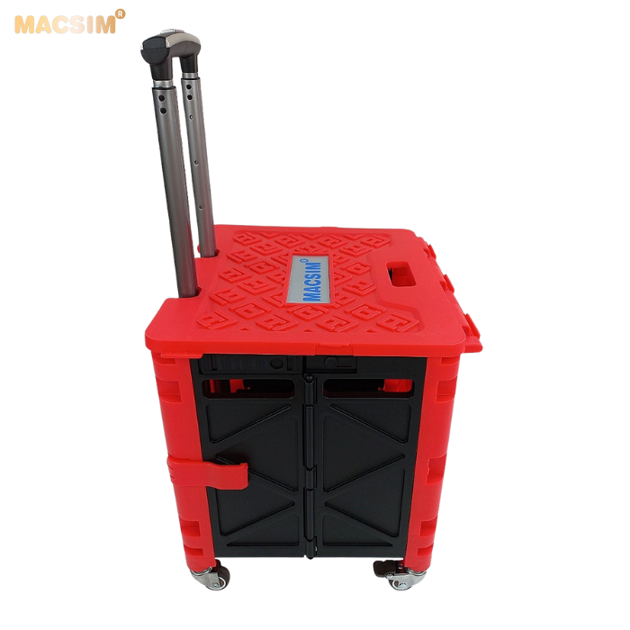 Hộp đựng đồ xếp gọn có bánh, tay kéo tiện ích kích thước 51cm x 55cm x 40cm - hộp đựng đồ trong cốp ô tô - hộp đựng đồ gấp gọn nhãn hiệu Macsim chất liệu PP cao cấp màu đen, đỏ