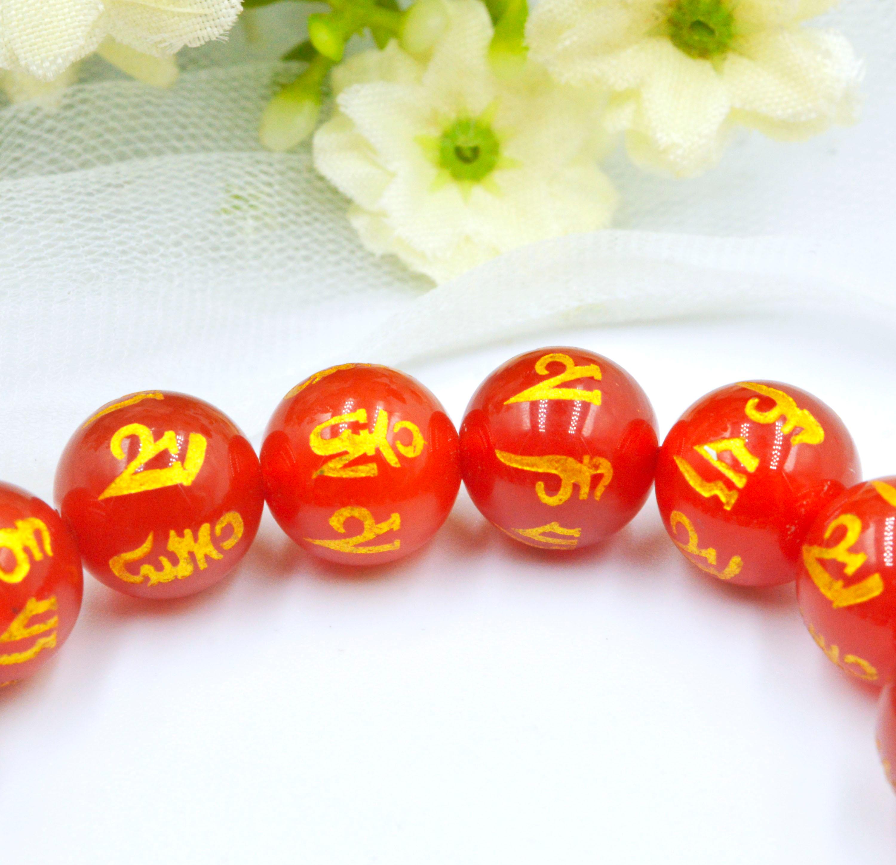 VÒNG TAY LU THỐNG MÃ NÃO ĐỎ KHẮC CHÚ OMMANI 10MM CẦU BÌNH AN, SỨC KHỎE